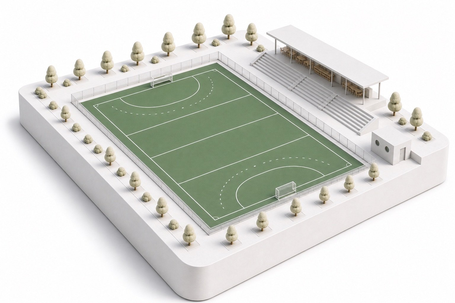 Maquette 3D d'un terrain de hockey sur gazon